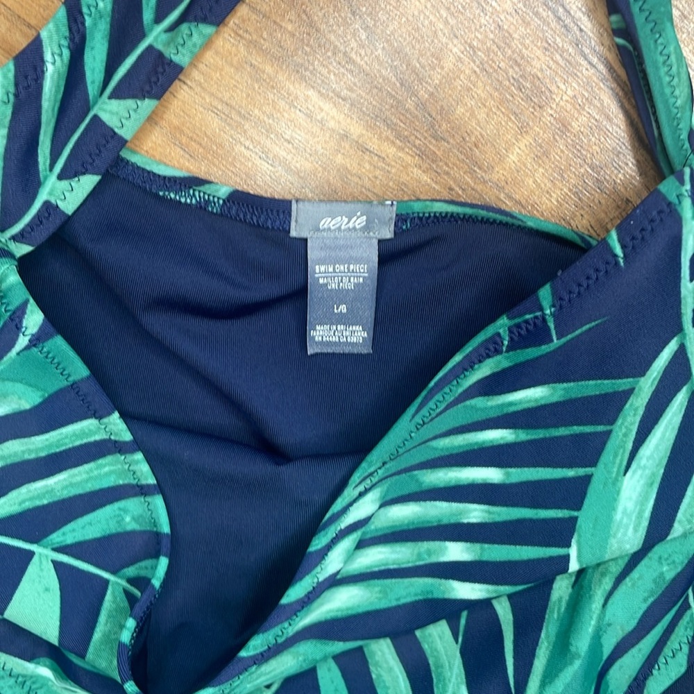 Aerie Green Palm Leaf Print One Piece Strappy Swimsuit - Picture 4 of 5